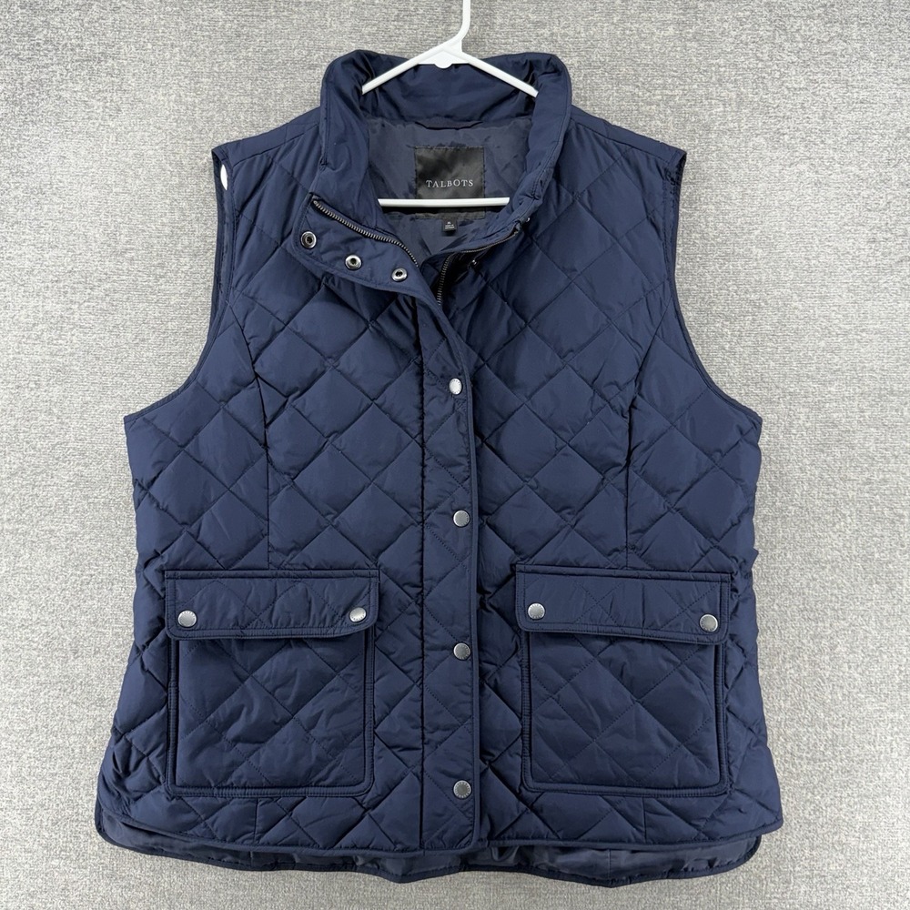 Talbots Quilted Down Vest Women Size XL Dark Blue Full Zip Winter Pockets
